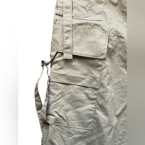 ZARA Beige Nylon Wide Leg Parachute Trousers Cargo Pants Size Large - Picture 4 of 14